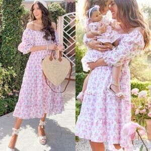 LOVESHACKFANCY x American Girl Midi Dress Pink Bows Rose Coquette Feminine M